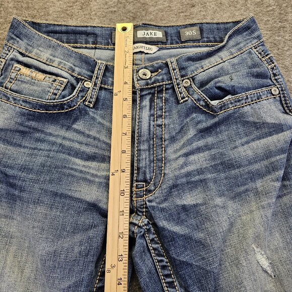 BKE Jake Straight Leg Jeans Mens Size 30S (30x29) Blue Faded Distress Stretch - Picture 10 of 11